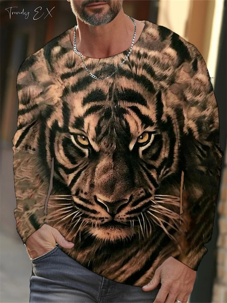 Men's T-Shirts 3D Tiger Print Streetwear Harajuku Fashion O-Neck Graphic T Shirts Tops Casual Sport Long Sleeve Gym Clothing Men