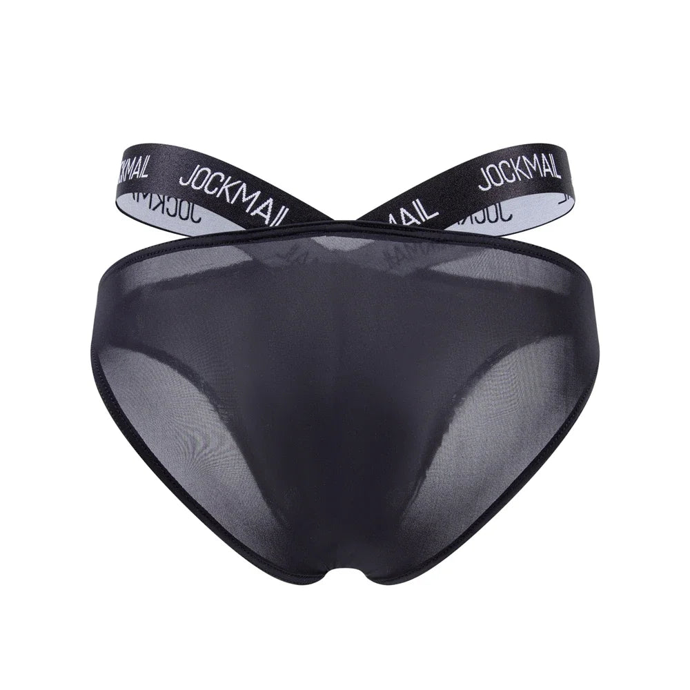 Mens Jockstrap Brief Sexy Underwear Panties String Ultra-thin Transparent Ice Silk Slip Bikini Hombre Lingerie Erotic Underpants