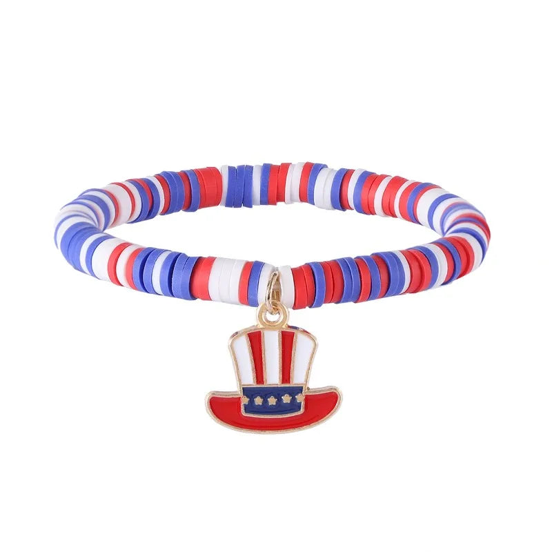 American Flag Bracelets US Red White Blue Color Bracelet with Simple and Adjustable Elasticity Patriot Bracelet Jewelry Gift