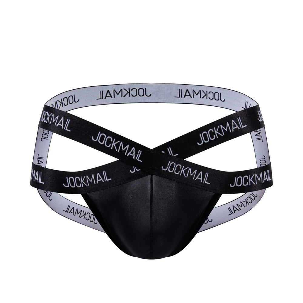 Men Jockstrap Briefs Panties V-shaped Low Waist Sexy Transparent Ice Silk Gay Underwear Sissy Thong Hip Lifting Straps Harness