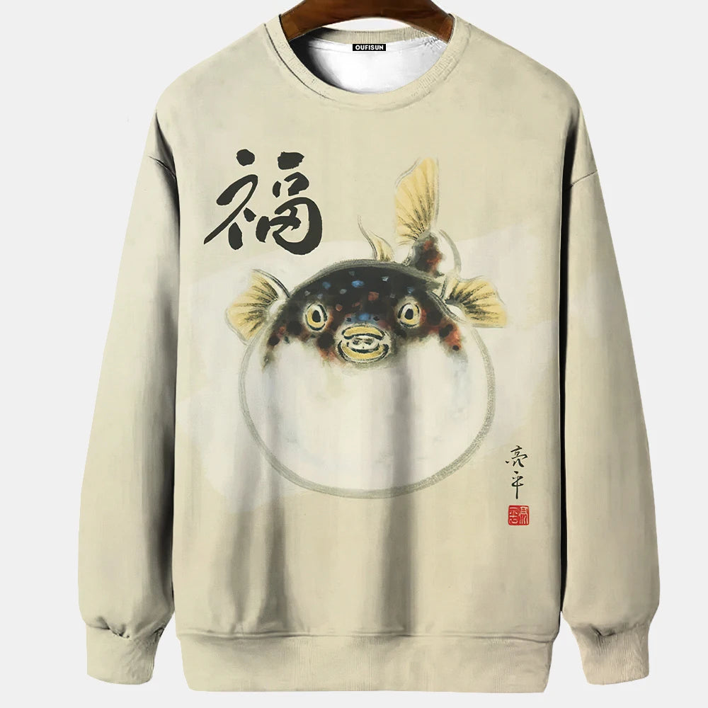 Japanese Ukiyo-e Hoodied Men's Sweatshirts Pullover Sea Wave Ramen Graphic Print Long Sleeves Hoodies Oversized Men Clothing Top