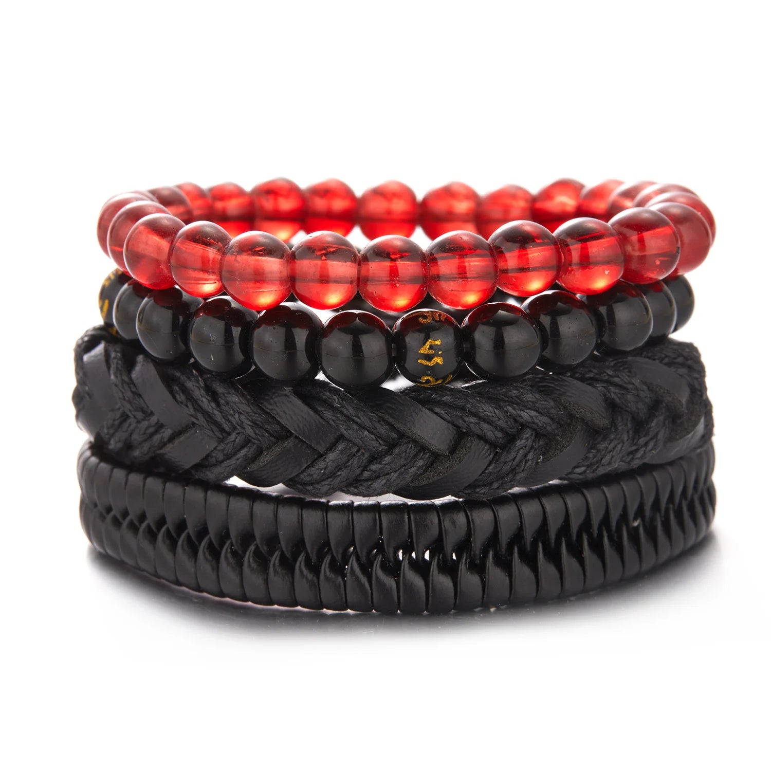 4Pcs/Set Braided Wrap Leather Bracelet for Men Women Vintage Yin Yang Infinity Wood Beads Charm Bracelets Male Wristband Jewelry