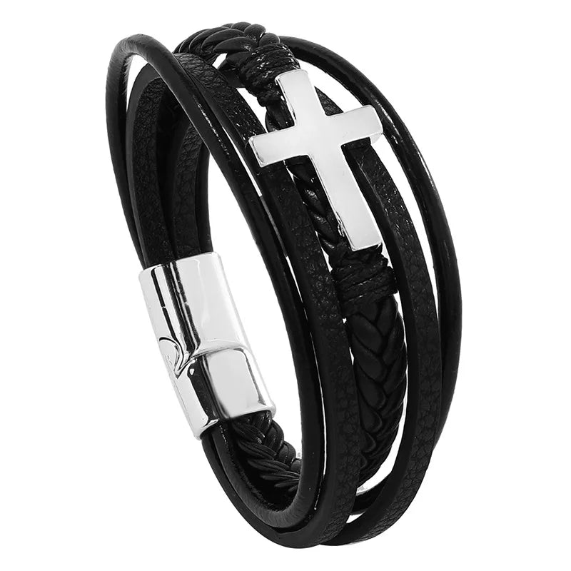 Trendy Leather Bracelets Men Stainless Steel Multilayer Braided Rope Bracelets For Male Bracelets Jewelry Pulsera Hombre