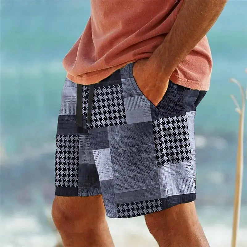 Men's Hawaiian Swim Trunks 3D Plaid Print Beach Shorts Quick Dry Outdoor Leisure Sports Shorts Swimwear Fashion Men's Shorts