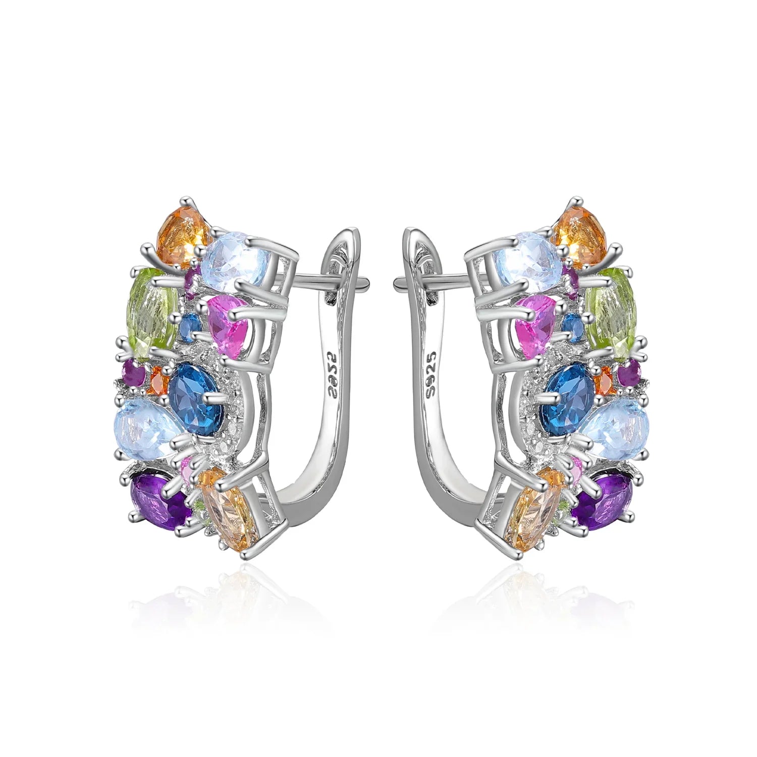 GEM'S BALLET 925 Sterling Silver Handmade Jewelry Multicolor Birthstone Earrings Natual Citrine Amethyst Topaz Clip Earrings