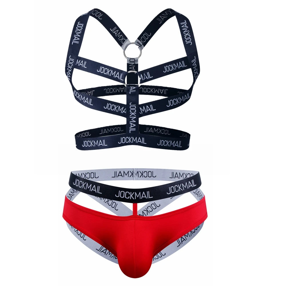Sexy Gay Men Underwear Bondage Mens Harness Thongs Set Body Chest Costume G-string Jockstrap Lingerie Man Halter Neck Hollow Out