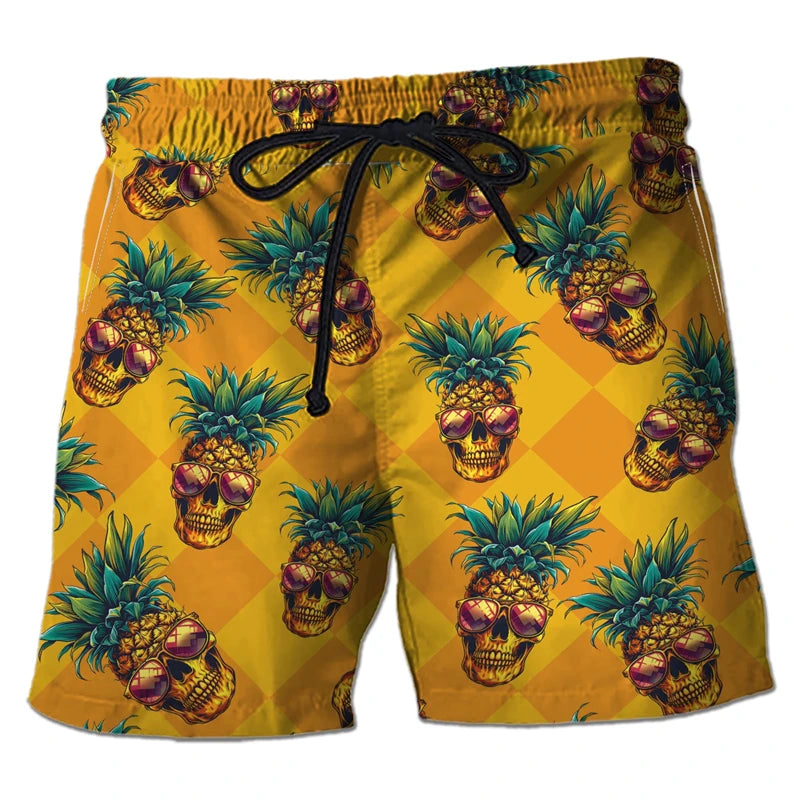 Harajuku Skull Graphic Beach Shorts Hawaiian Male Boardshorts Goth Skeleton Flower Bermudas Hip Hop Short Pants For Men Trousers