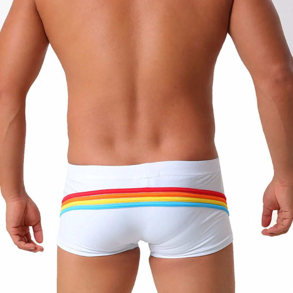 Summer Rainbow Striped Swim Trunks for Men High Quality Quick Drying Sports Swimming Briefs Boxer Bathing Swimsuit Beach Shorts