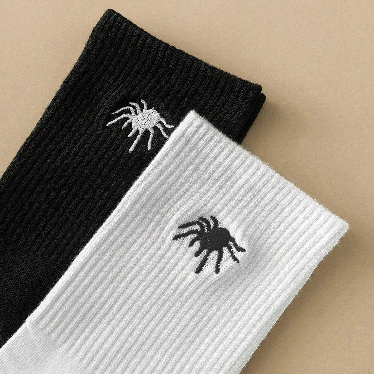5/10 Pairs Men's Crew Socks, Spider, Black, White, Unique, Funny, Halloween-Themed, Moisture-Wicking, Gift