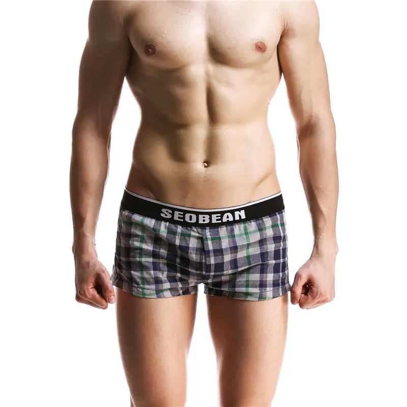 SEOBEAN Classic Plaid Mens Boxer Shorts 100% Cotton Underwear Boxershorts