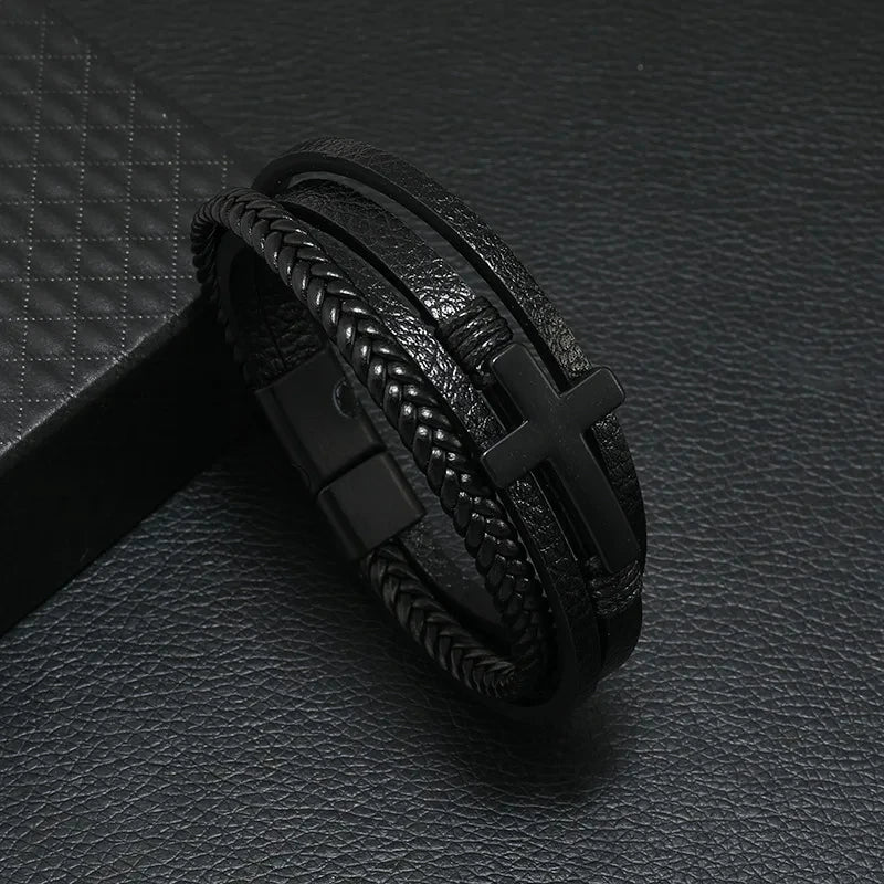 Men's Musical Symbol Leather Bracelet Vintage Creative Men's Bracelet Music Symbol Simple Leather Multi-Layer Bracelet