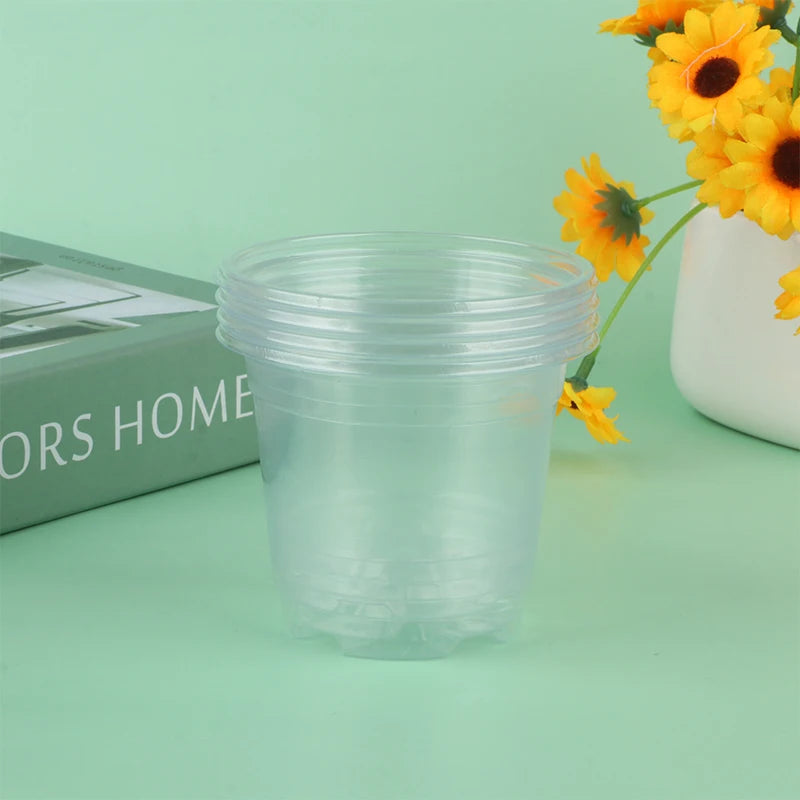 5Pcs Plant Nursery Pot Transparent Plastic PET Seed Stater Cups with Cover Humidity Dome Tray Transplanting Planter Containers