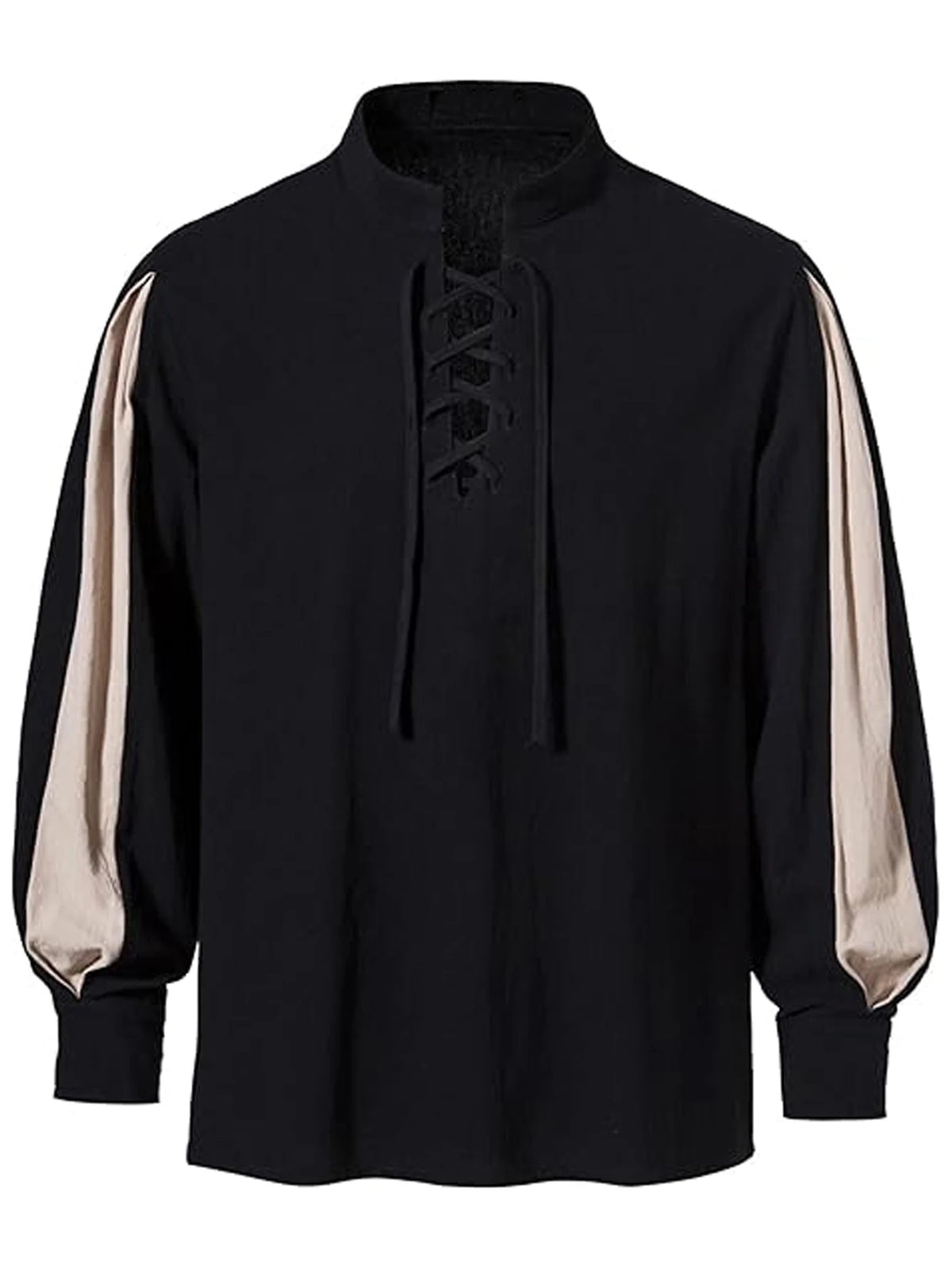 Retro Medieval Men's Pirate Shirt, Men's Long Sleeve Lace Up Shirt With Stand Collar, Halloween Party Costume