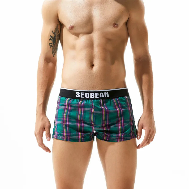SEOBEAN Classic Plaid Mens Boxer Shorts 100% Cotton Underwear Boxershorts