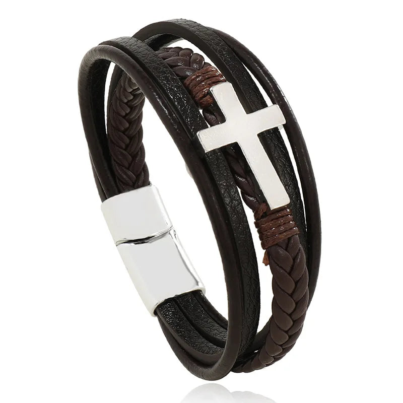 Trendy Leather Bracelets Men Stainless Steel Multilayer Braided Rope Bracelets For Male Bracelets Jewelry Pulsera Hombre
