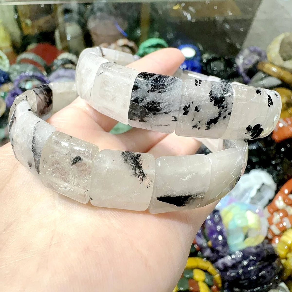 2024 New Natural Stone Lapis Lazuli Amazon Tiger Eye Agate Morgan Faced Square Elastic Bracelet for Men and Women Charm Jewelry