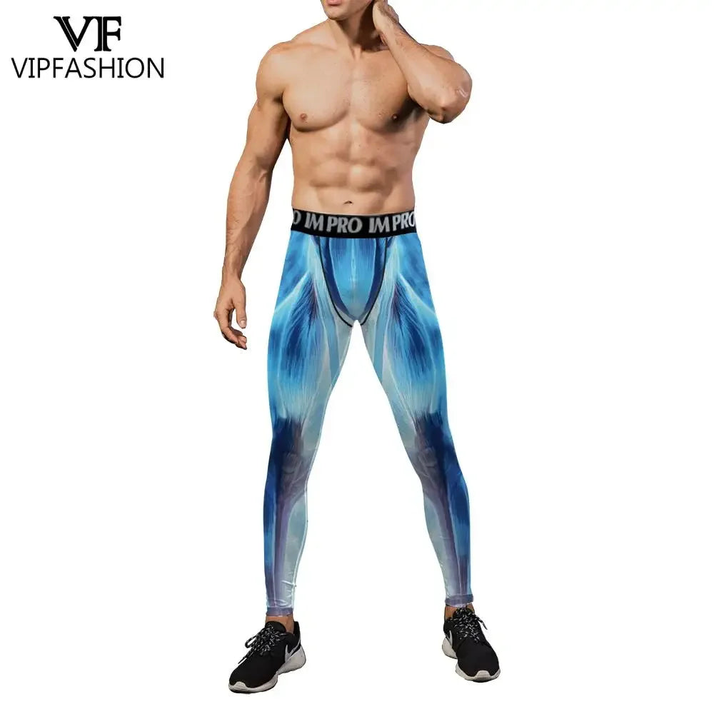 VIP FASHION 3D Muscle Printed Compression Leggings Gym Clothing Men Running Tights Jogging Pants Anime Party Cosplay Costume
