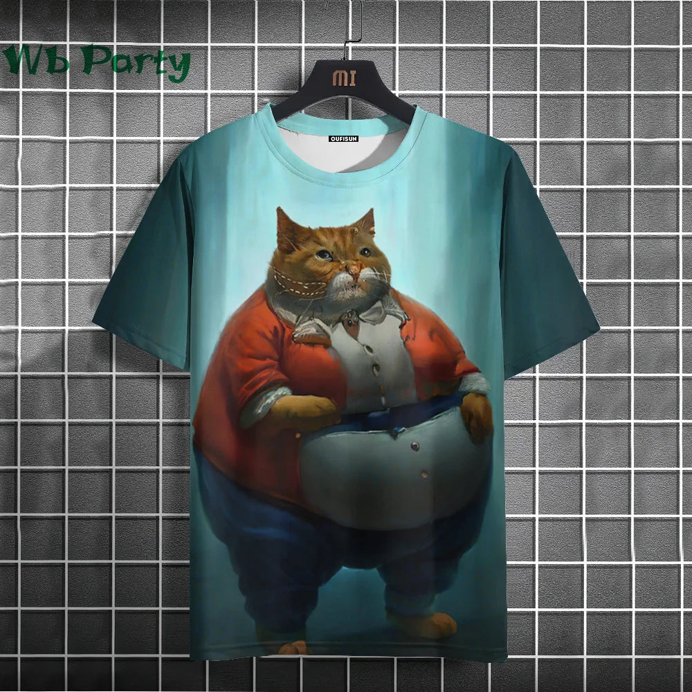 Cat Print T-shirts for Men Casual Short Sleeved Tee Oversized Mens Clothing Men's Funny T-shirt Animal Print Graphic T shirts
