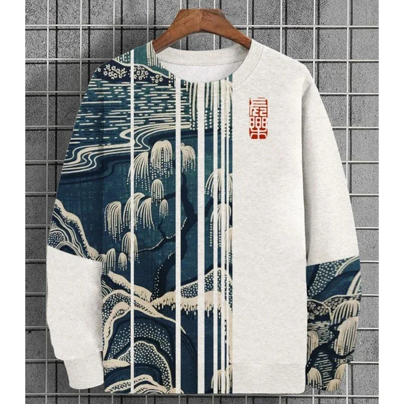 3D Printed Ukiyoe Men's Sweatshirt Autumn Oversized Hoodie Men's Long Sleeve T-shirt Tops Loose Casual Oversized Men's Clothing