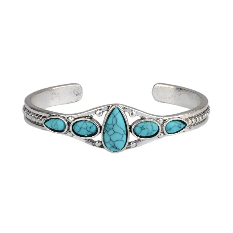 Vintage Natural Stone Bracelets Elegant Open Adjustable Cuff Bangles for Women Men Party Jewelry Gifts
