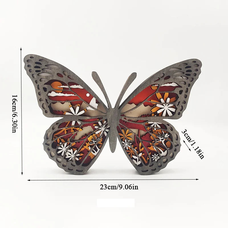 Wooden Hollow Christmas Animal Carving Desktop Home Craft Butterfly Ornament Living Room Decorative Accessory