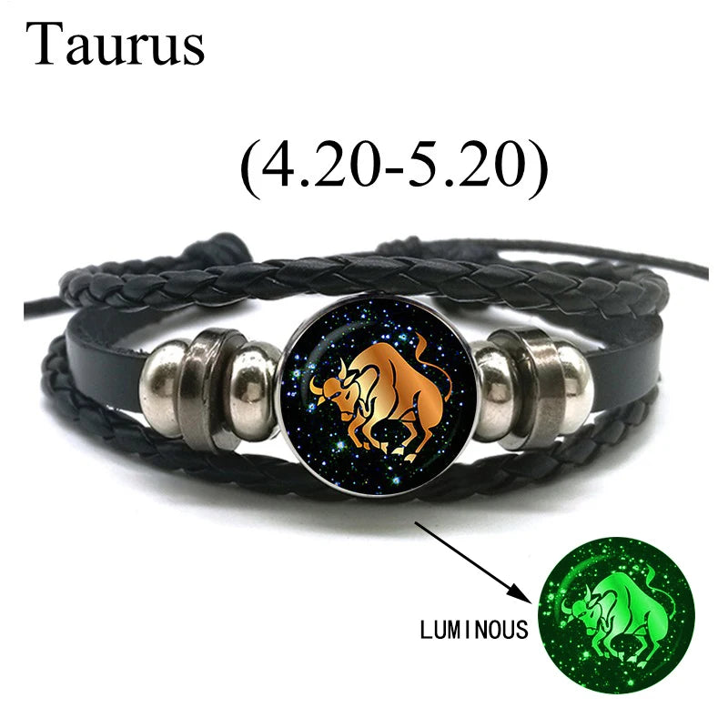 12 Zodiac Signs Leather Bracelet for Men Women Virgo Libra Scorpio Aries Taurus Braided Rope Bracelets Birthday Gift Wholesale