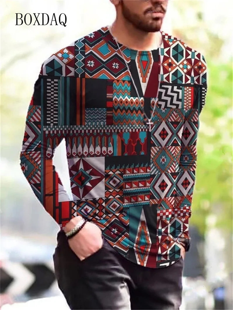 Long Sleeve Vintage Style Men's T-shirts Spring Autumn 3D Print Street Oversized Tops 6XL Plus Size Loose Casual Round-Neck Tee