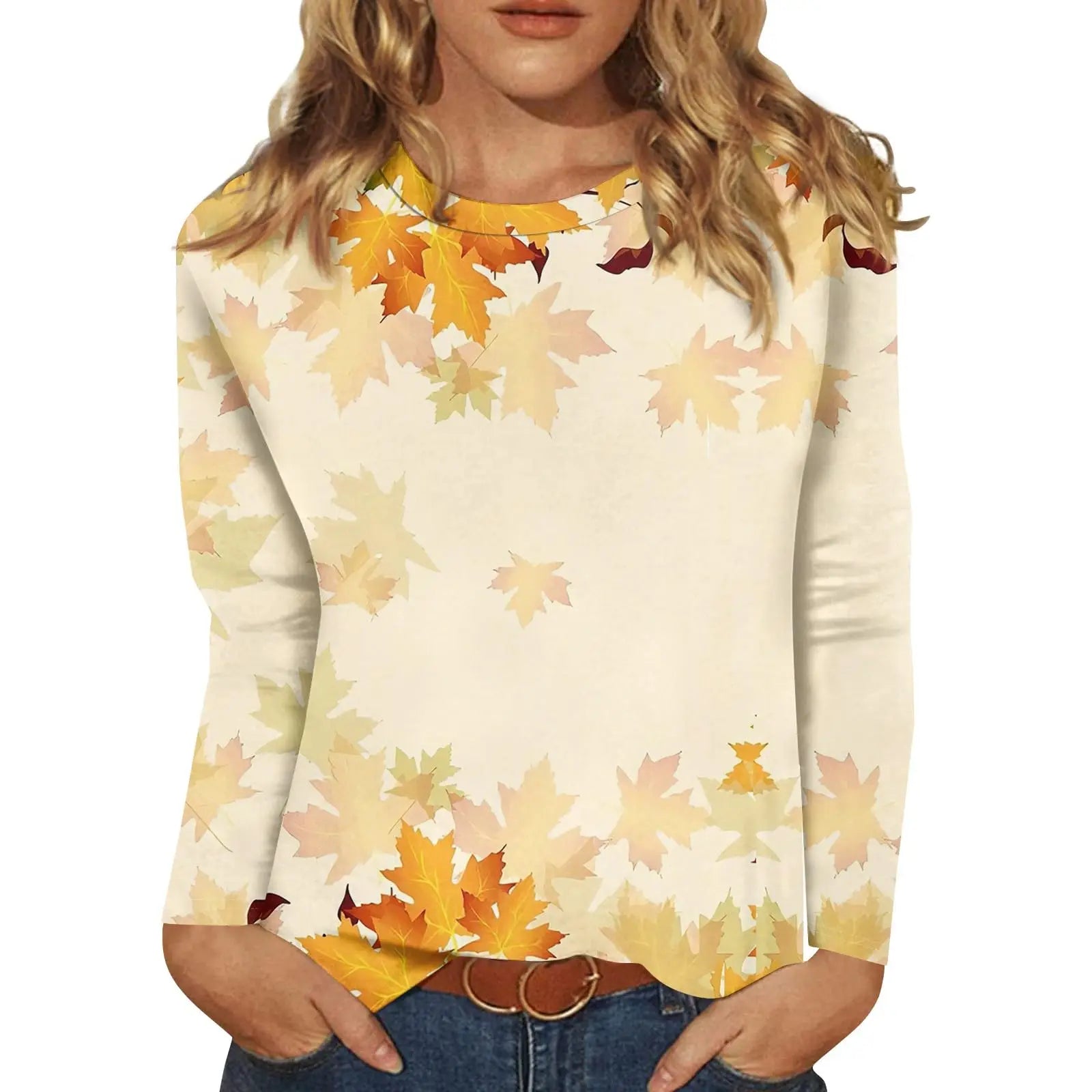 2025 New Women's Flower Fashion Print Long Sleeve T-shirt Sports Leisure Cute Polyester Ultra-thin Round Neck Long Sleeve