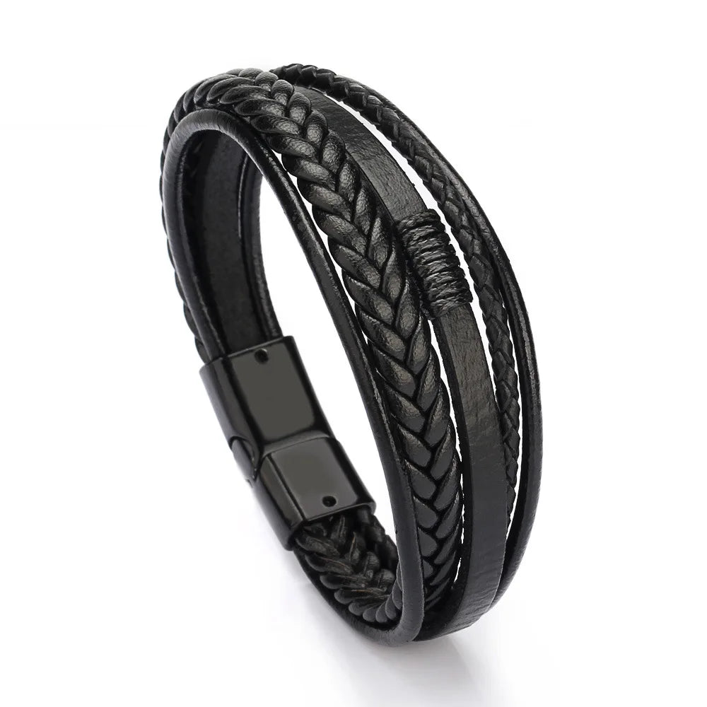 Trendy Leather Bracelets Men Stainless Steel Multilayer Braided Rope Bracelets For Male Bracelets Jewelry Pulsera Hombre