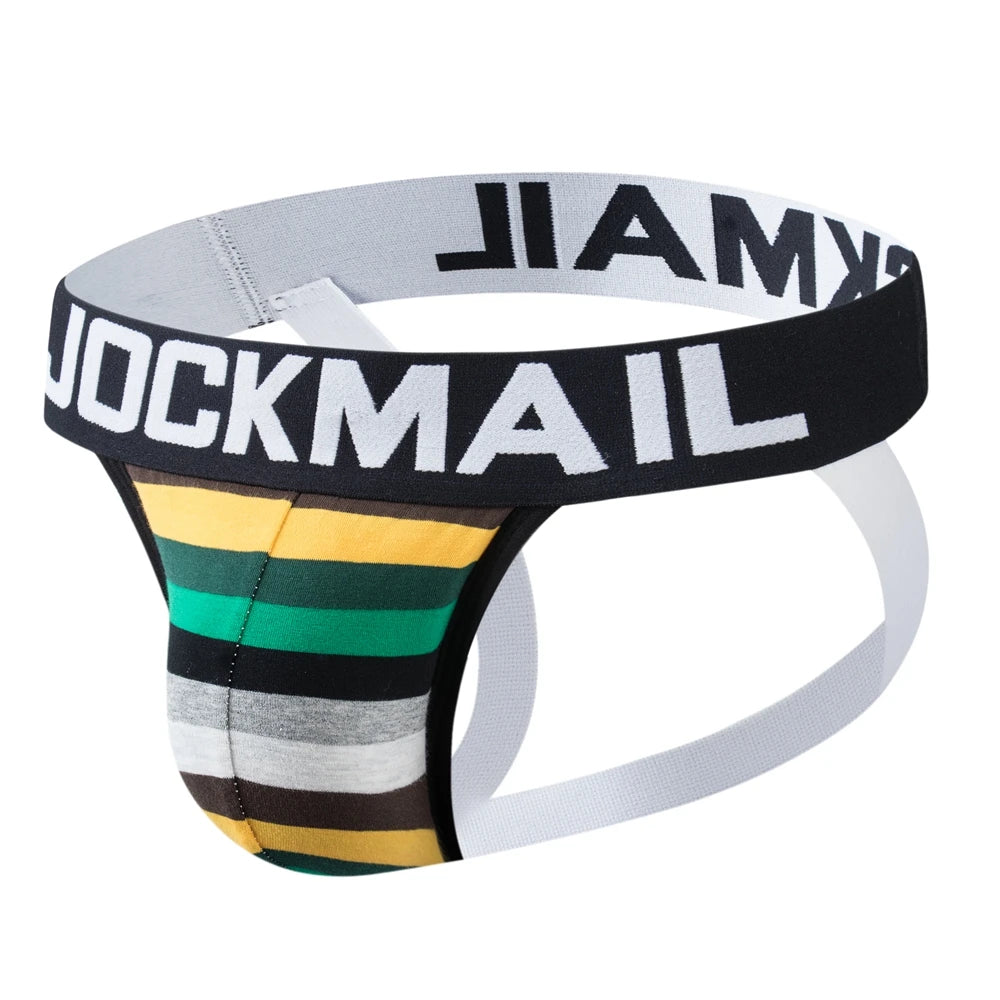 Sexy Men Underwear Brief Underpants Rainbow Stripes Gay Men's Jockstrap Bikini Slip Men's Tanga String Thong Breathable Cotton