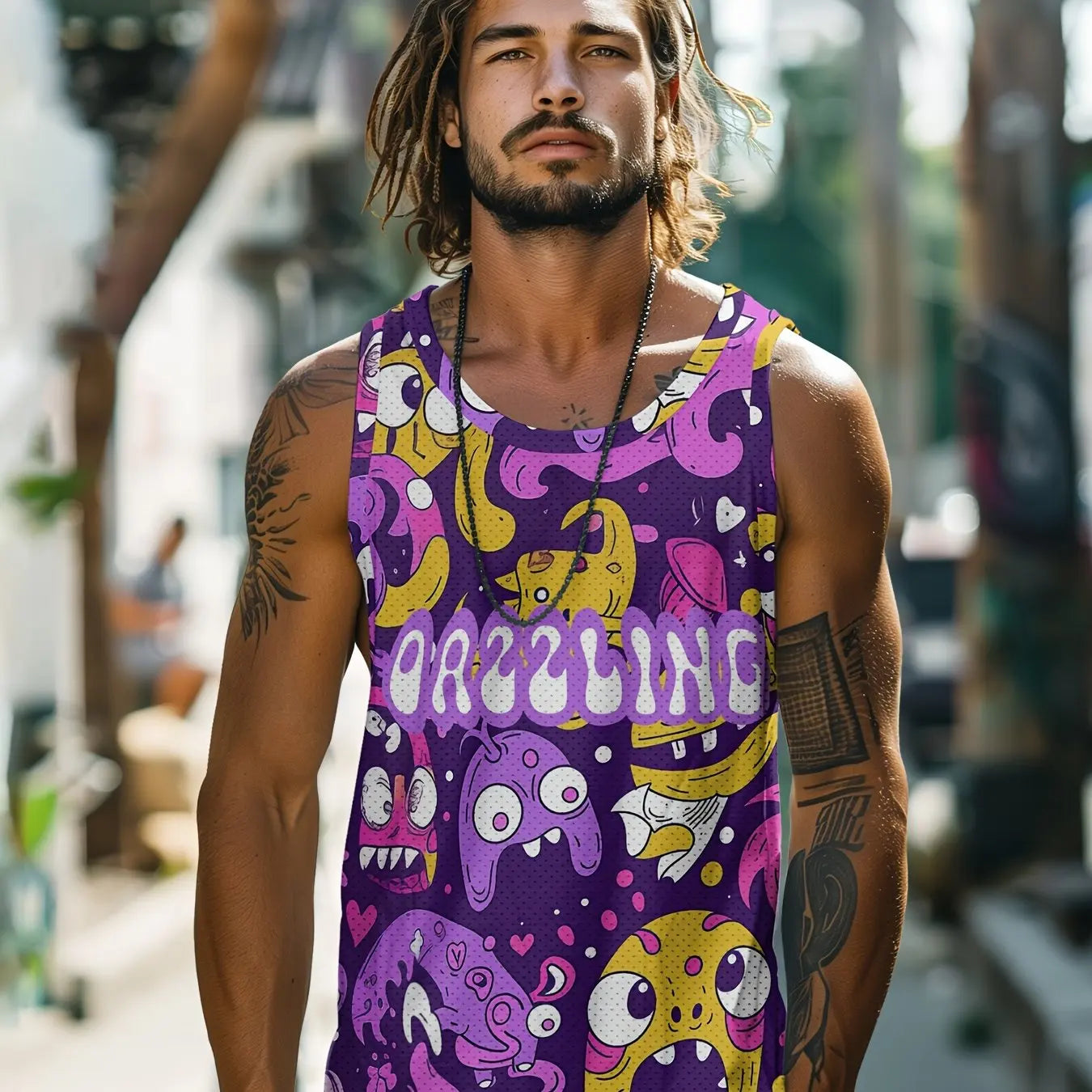 Summer Men's Vest Retro Totem Printed Round Neck Clothing Sleeveless T-shirt Printed Large Size Daily Sports Fitness Running Top