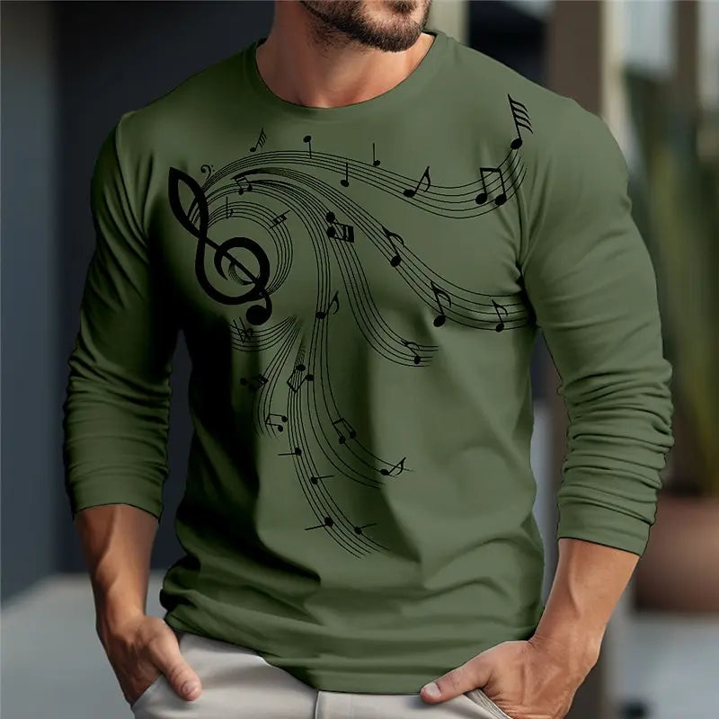 Trend Music Print Men's T Shirt Fashion Cotton Long Sleeve T-shirts Casual O-neck Street Tops Loose Pullover Autumn Men Clothing
