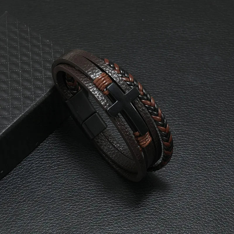 Men's Musical Symbol Leather Bracelet Vintage Creative Men's Bracelet Music Symbol Simple Leather Multi-Layer Bracelet