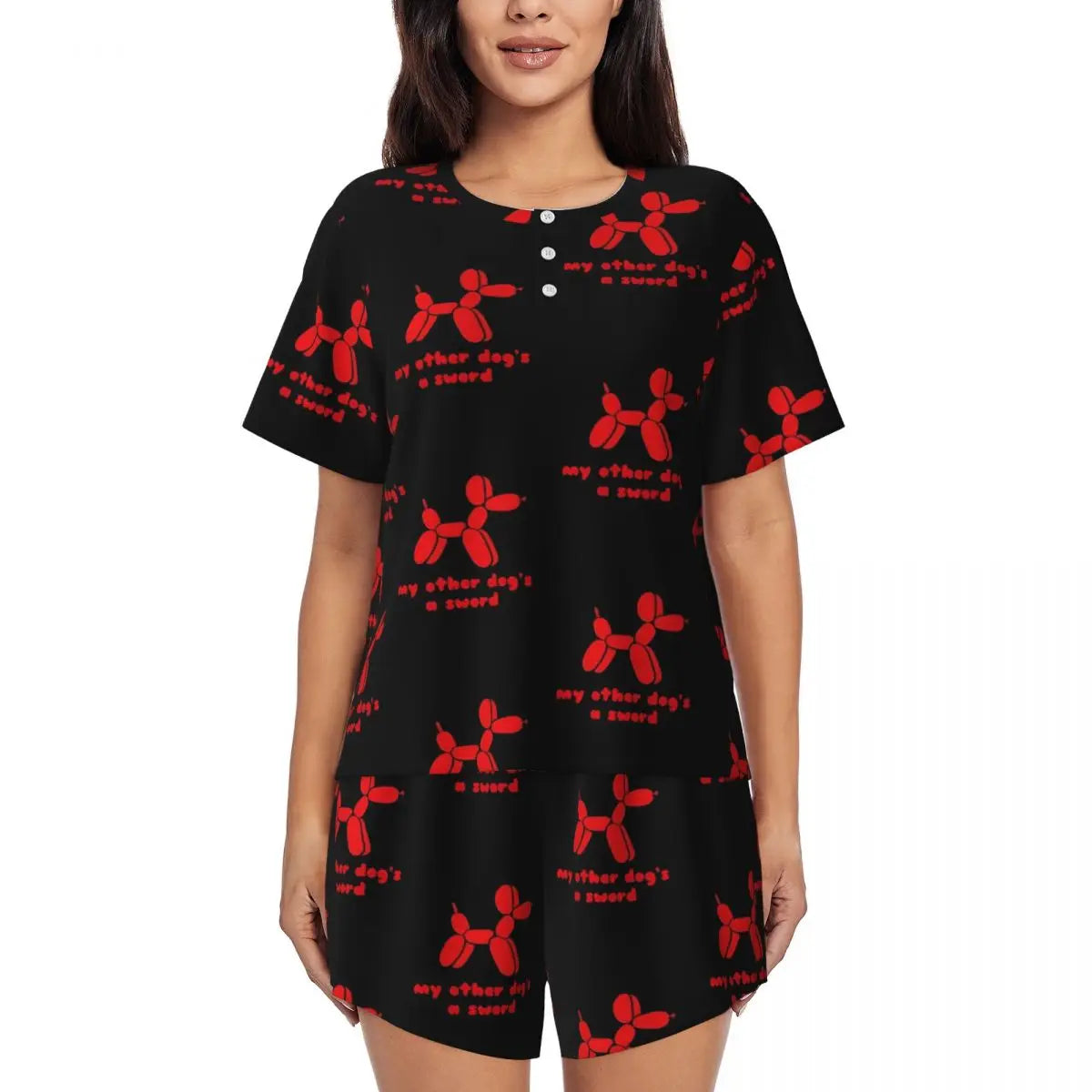 Red Balloon Dog Pajamas Short Sleeves Cartoon Animal 2 Pieces Room Pajama Sets Summer Women O Neck Lovely Nightwear