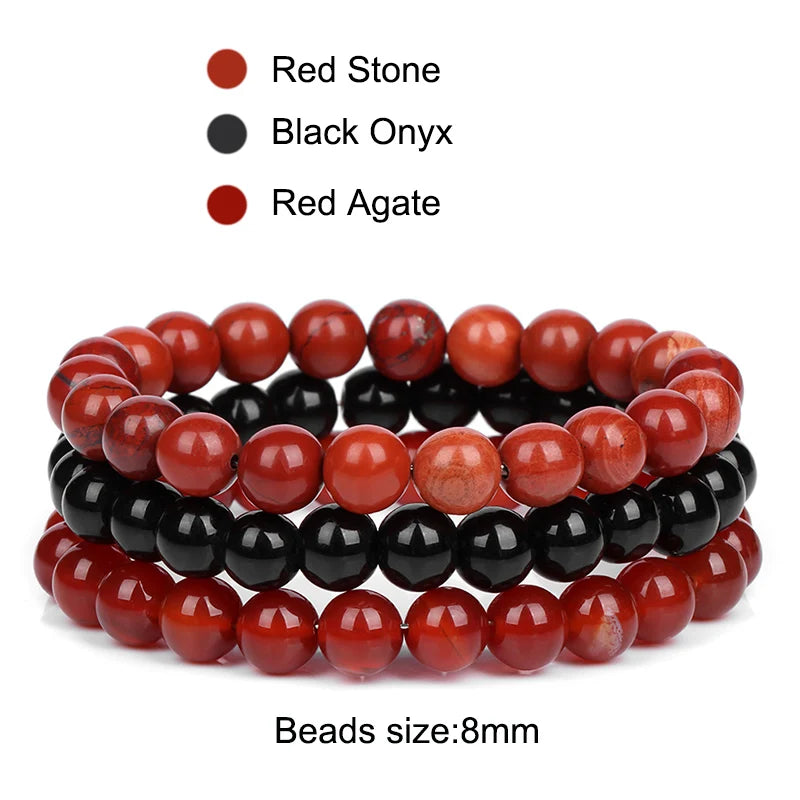 3Pcs/set 8mm Natural Stone Beads Bracelet Set Pink Zebra Rhodonite Moonstone Agates Hematite Bracelets For Women Men Jewelry