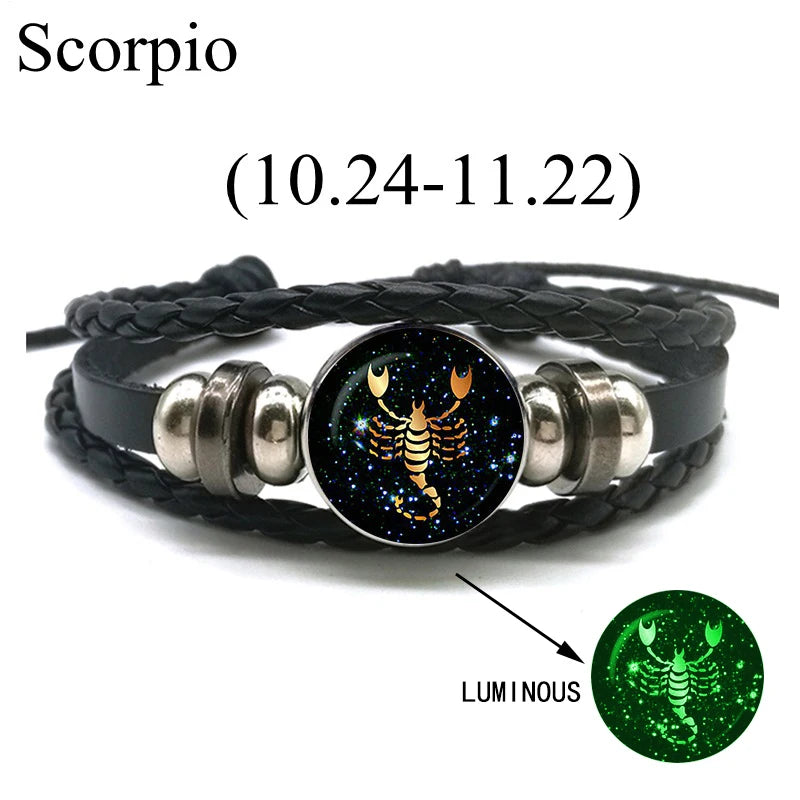 12 Zodiac Signs Leather Bracelet for Men Women Virgo Libra Scorpio Aries Taurus Braided Rope Bracelets Birthday Gift Wholesale