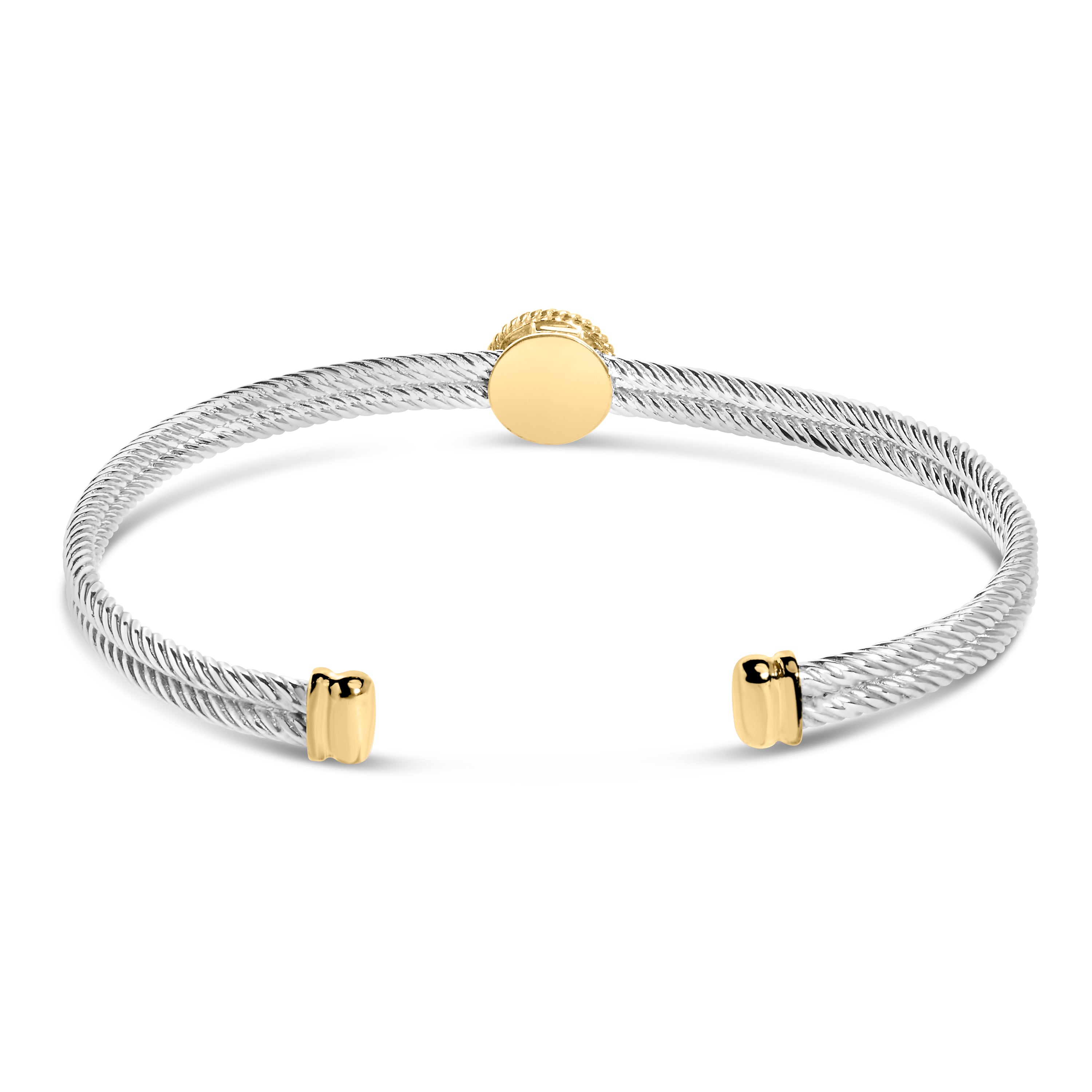 18K Yellow Gold Plated .925 Sterling Silver Diamond Accent and Fleur Di Lis Medallion Bangle Bracelet (I-J Color, SI1-SI2 Clarity) - 7.25 Inches
