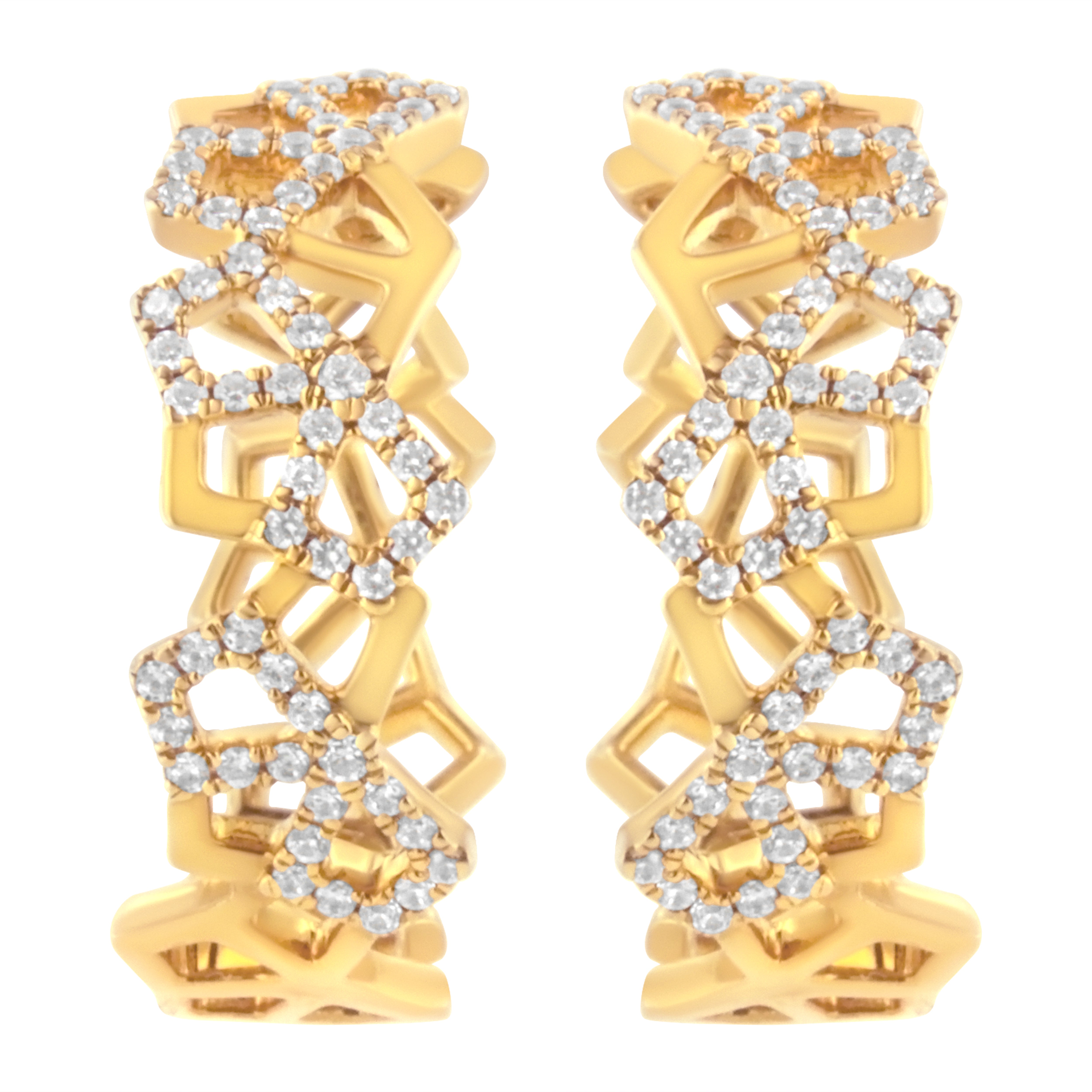 14K Yellow Gold 3/4 Cttw Diamond Honeycomb Hoop Earrings (G-H Color, SI1-SI2 Clarity) - 24MM