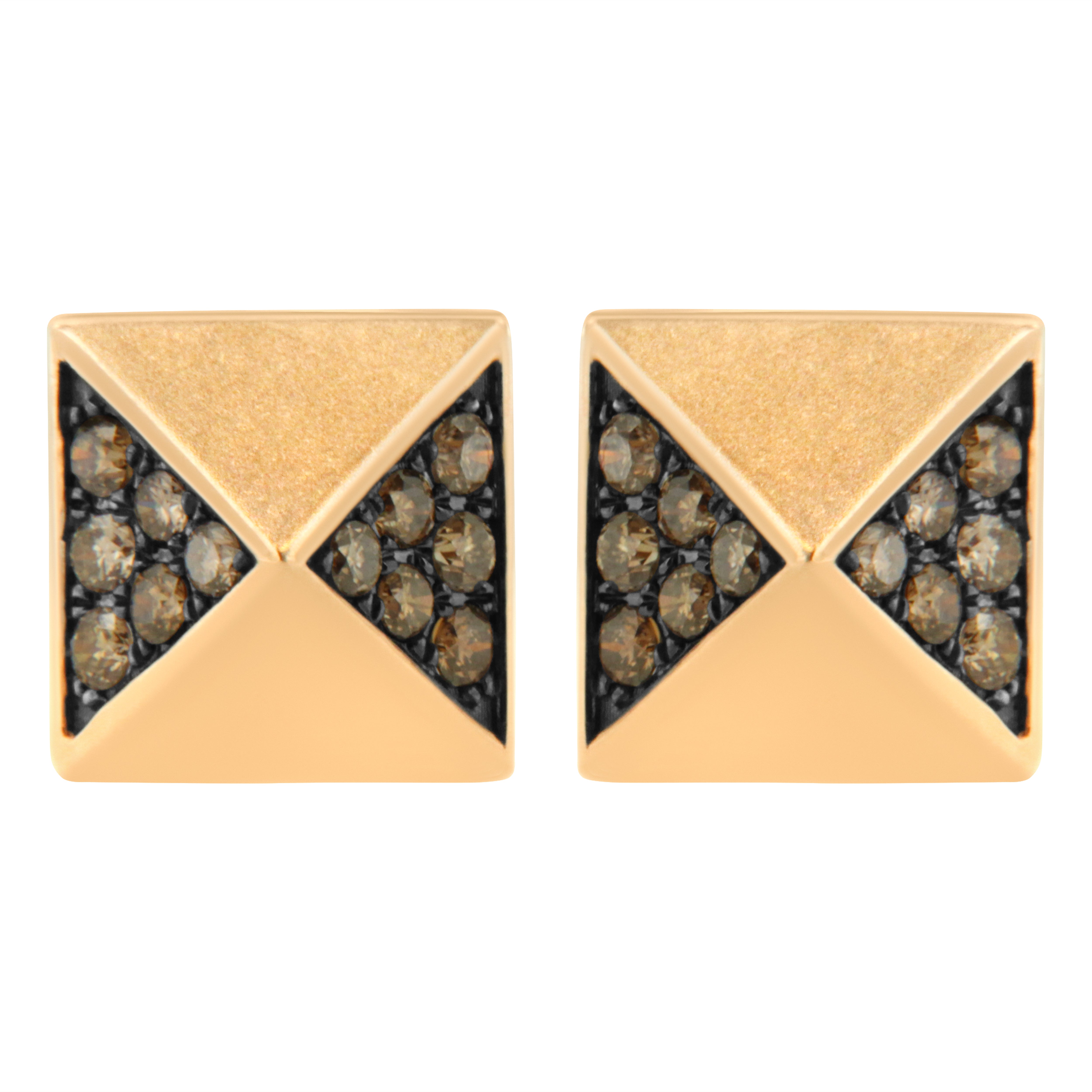 14K Rose Gold 1/4 Cttw Brown Diamond Pyramid Stud Earring (Brown Color, SI1-SI2 Clarity)