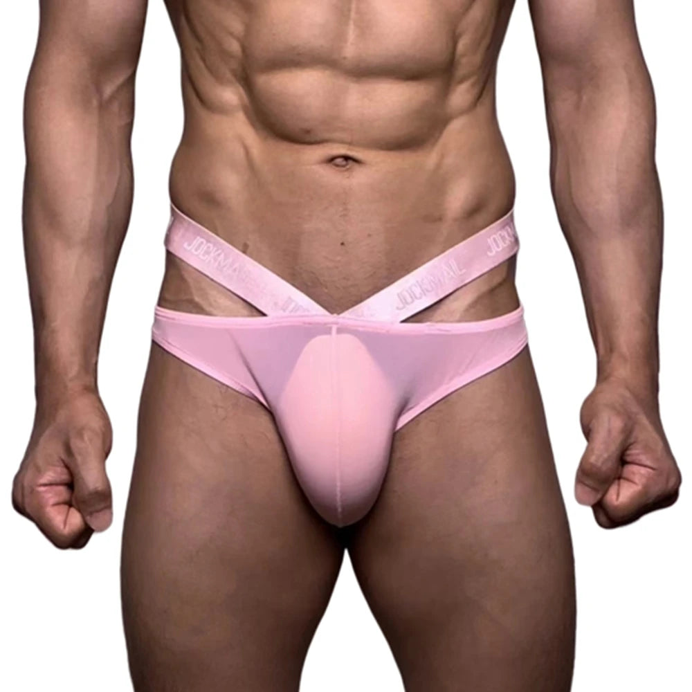 Mens Jockstrap Brief Sexy Underwear Panties String Ultra-thin Transparent Ice Silk Slip Bikini Hombre Lingerie Erotic Underpants