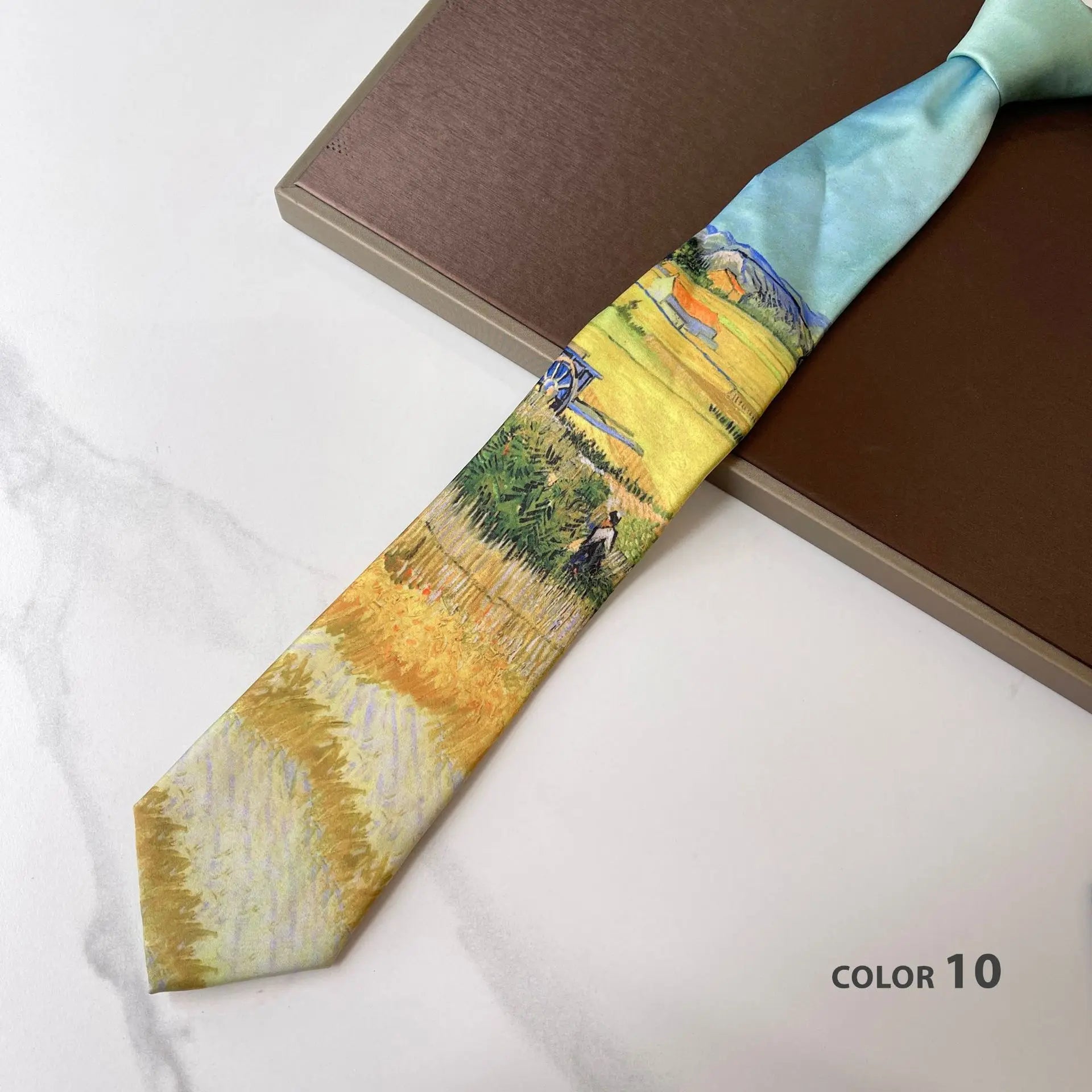 2024 New Retro Creative Oil Painting Colorful Necktie Men Women 8cm Flower Neck Ties Literary Style Polyester Casual Cravat Gift