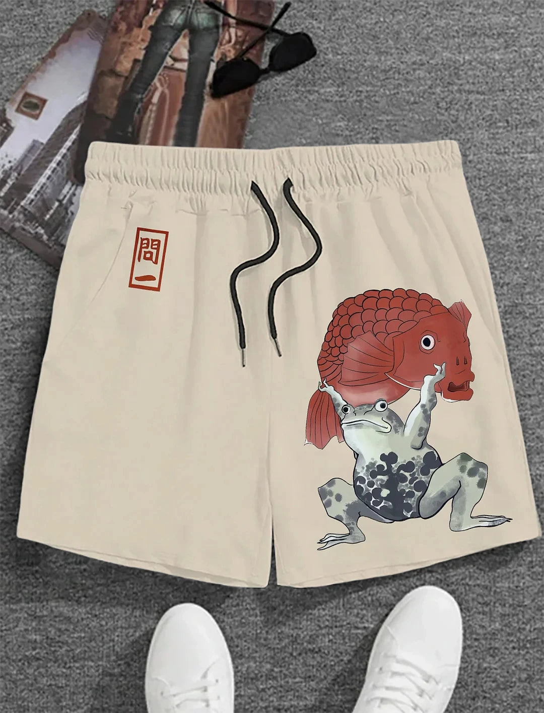 Men's swimming trunks 3D Japanese cat warrior print beach shorts quick-drying outdoor leisure sports shorts casual men's shorts