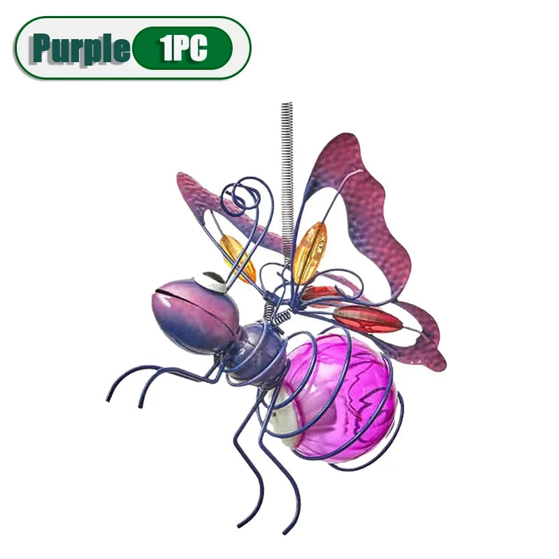 5PCS Solar-Powered Hanging Metal Ladybug Light Garden Decor Lady Sculpture with Bouncy Springs Summer Outdoor Art Decorations