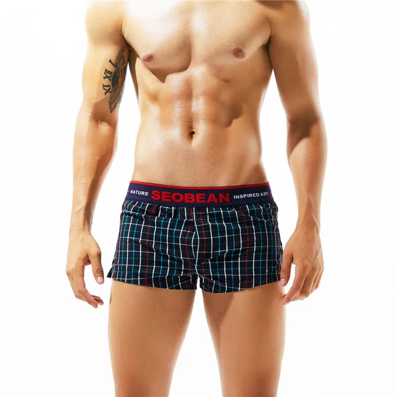 SEOBEAN Classic Plaid Mens Boxer Shorts 100% Cotton Underwear Boxershorts