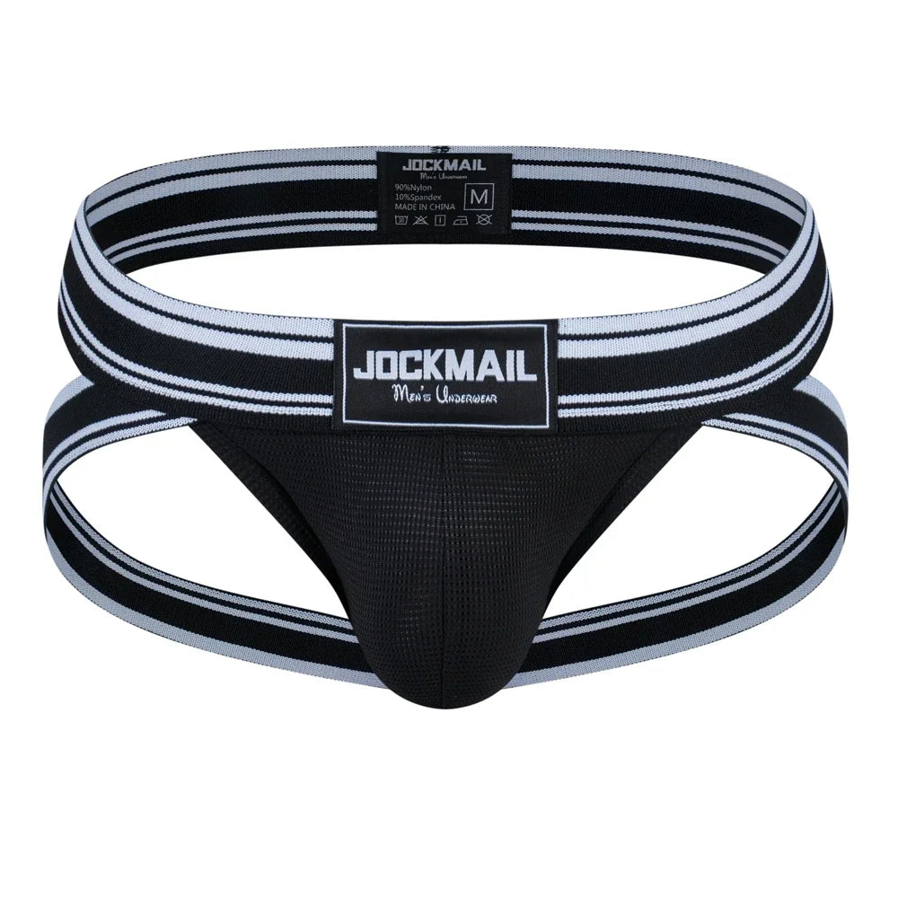 JOCKMAIL Men Jockstrap Thong Mens Bikini Briefs Sexy Gay Underwear Nylon Mesh Hip Lift Mesh Quick Dry Sports Wear Panties
