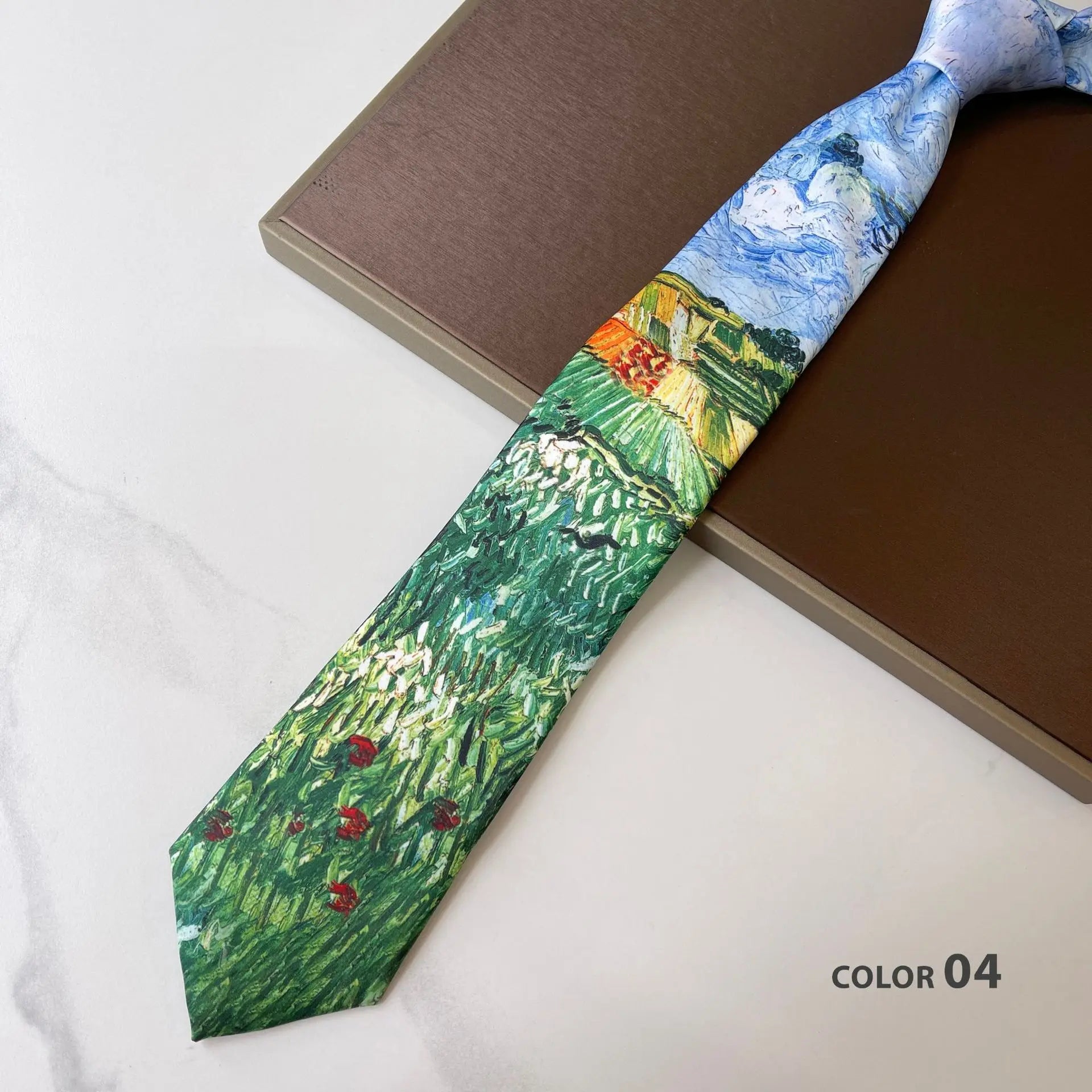 2024 New Retro Creative Oil Painting Colorful Necktie Men Women 8cm Flower Neck Ties Literary Style Polyester Casual Cravat Gift