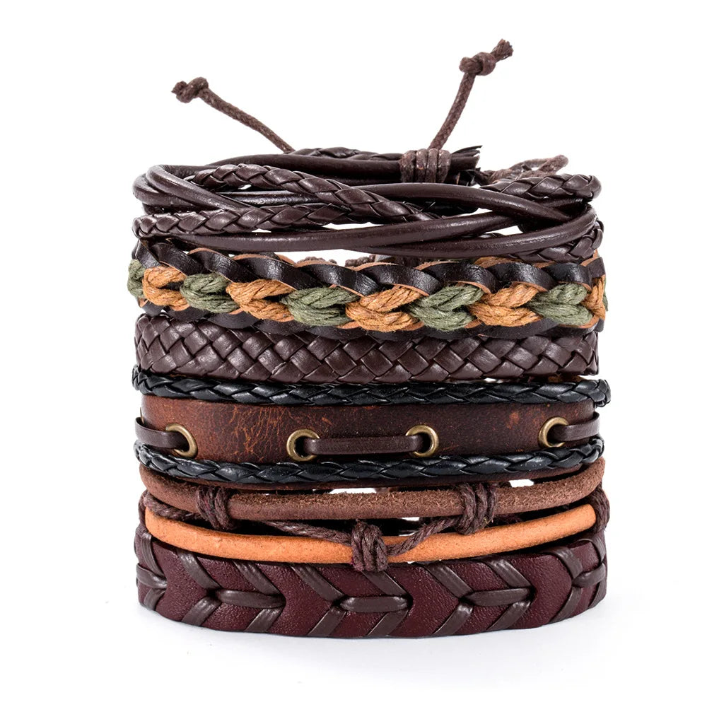 1 Fashion Bracelet Viking Bracelet For Men Hand Bracelets Woven Skull Hand Jewelry Adjustable Leather Set Bracelet For Leather