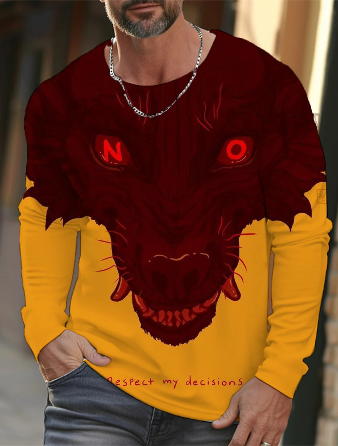 2024 new men's long-sleeved t-shirt 3d printed high-definition wolf animal print men's autumn tops casual round neck t-shirt