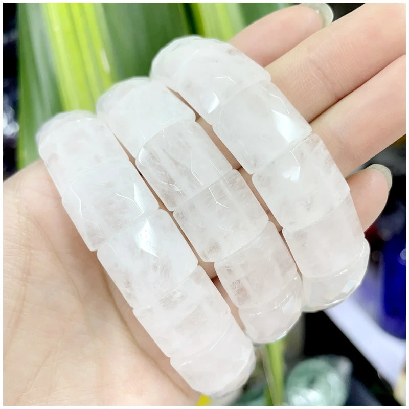 2024 New Natural Stone Lapis Lazuli Amazon Tiger Eye Agate Morgan Faced Square Elastic Bracelet for Men and Women Charm Jewelry