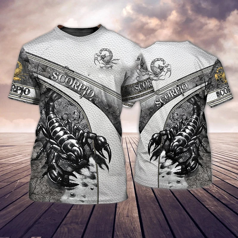 Animal Men's T Shirt Summer Short Sleeve Scorpion 3D Print Funny T-Shirts Fashion Casual Male Sportshirt Oversized Mens Clothing